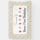 Strawberry Gingham First Birthday Party  Spandoek (Verticaal)