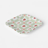 Strawberry Gingham First Birthday Square Papieren Bordje (Gebogen)