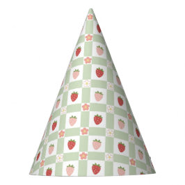 Strawberry Gingham Pastel Green Kids Feesthoedjes