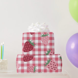 Strawberry Gingham Pattern Cadeaupapier