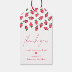 Strawberry Girl First Birthday Party Hartelijk dan Cadeaulabel