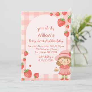 Strawberry Girl Verjaardag Uitnodiging | Roze
