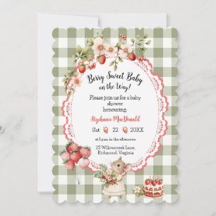 Strawberry Green Gingham Baby shower uitnodiging