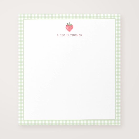 Strawberry Green Gingham Border Personalized Notitieblok