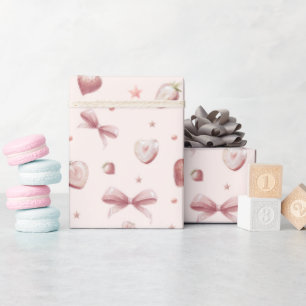 Strawberry Hearts Roze Lint Sterren Cadeaupapier