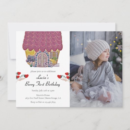 Strawberry House Berry First Girl 1e verjaardag Kaart (Voorkant)