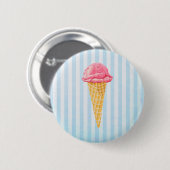 Strawberry Ice Cream Cone met blauwe strepen Ronde Button 5,7 Cm (Voorkant /achterkant)