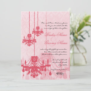 Strawberry Ice Pink Chandelier Damask Wedding Kaart