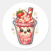 Strawberry Ice Tea Ronde Sticker (Voorkant)