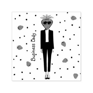 Strawberry in Suit-Ofice Chic Fashion Fruit Illust Zelfinktende Stempel