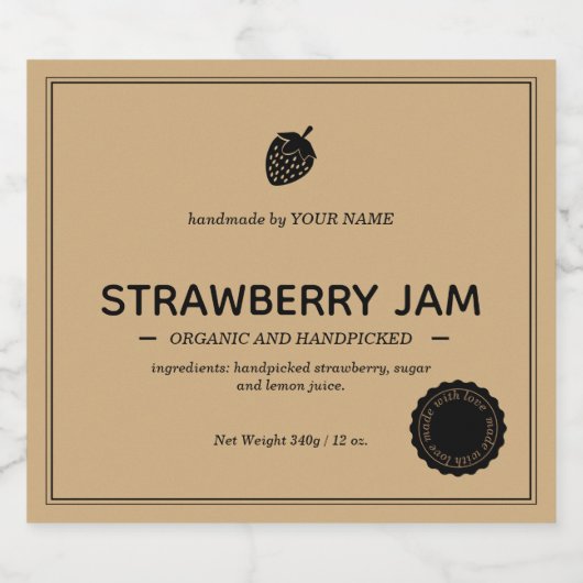 Strawberry Jam Jar Label Packaging Design Sparkling Wijnetiket (Enkel label)