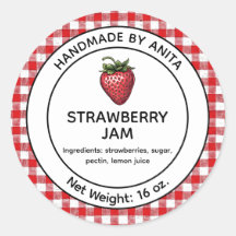 Strawberry Jam Jelly Jar Label Plaid Gingham