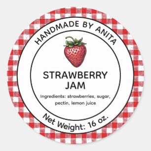 Strawberry Jam Jelly Jar Label Plaid Gingham