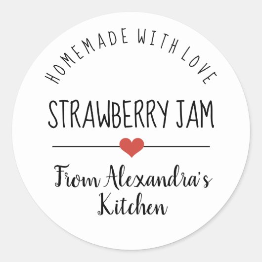 Strawberry jam white homemade met liefde ronde sticker (Voorkant)
