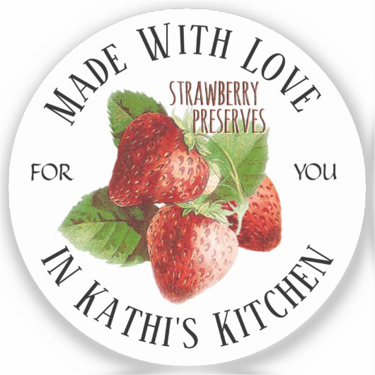 Strawberry Jelly Jam Jar Label Gemaakt met Love Gi (Voorkant)