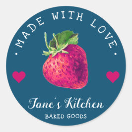 Strawberry Kitchen Home gemaakt met Love Blue Gree Ronde Sticker
