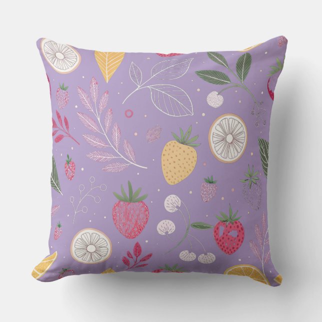 Strawberry Lemon Botanical Pattern Sierkussen (Voorkant)