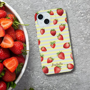 Strawberry Lemon Stripes personaliseren iPhone Cas 15 Hoesje