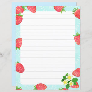 Strawberry Lined Blue Stationery Paper