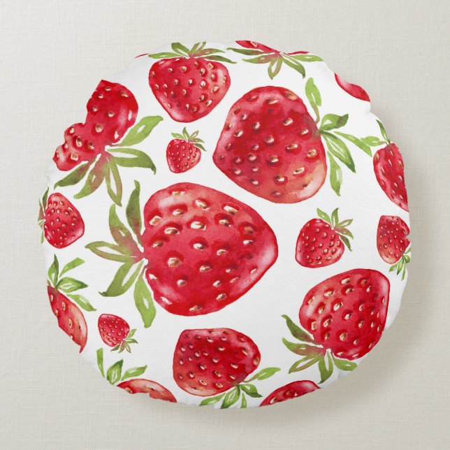 Strawberry Love Ronde Kussen (Voorkant)