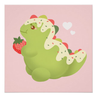 Strawberry Matcha Dinosaur  Perfect Poster