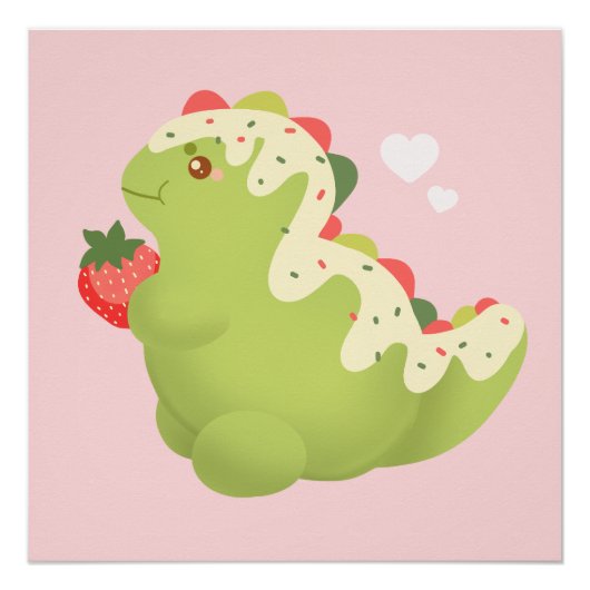 Strawberry Matcha Dinosaur  Perfect Poster (Voorkant)