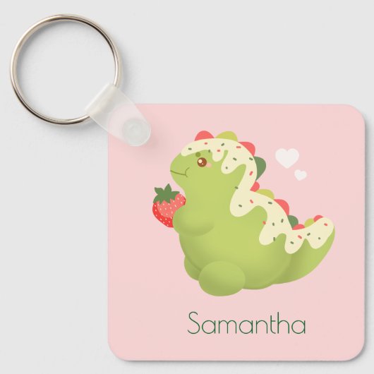 Strawberry Matcha Dinosaur  Sleutelhanger (Voorkant)