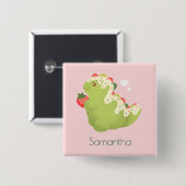 Strawberry Matcha Dinosaur  Vierkante Button 5,1 Cm (Voorkant /achterkant)