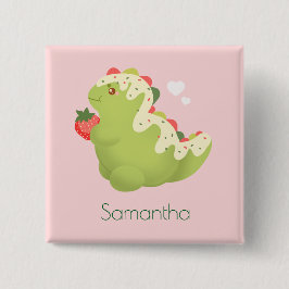 Strawberry Matcha Dinosaur  Vierkante Button 5,1 Cm