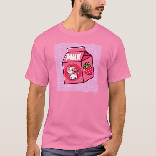 Strawberry Milk Delight: Schattigee Koe T-shirt (Voorkant)