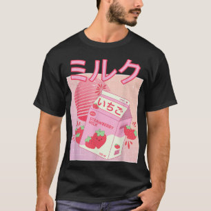 Strawberry Milk Shake Carton Funny Retro 90 Japan T-shirt