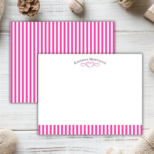 Strawberry Modern Open Hearts Striped Note Card Notitiekaartje