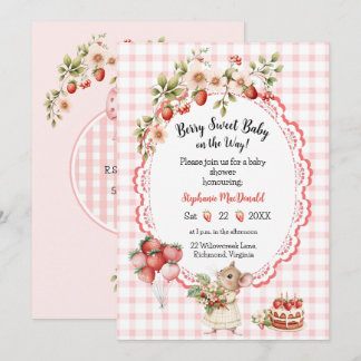 Strawberry Mouse Baby shower Invitation Kaart