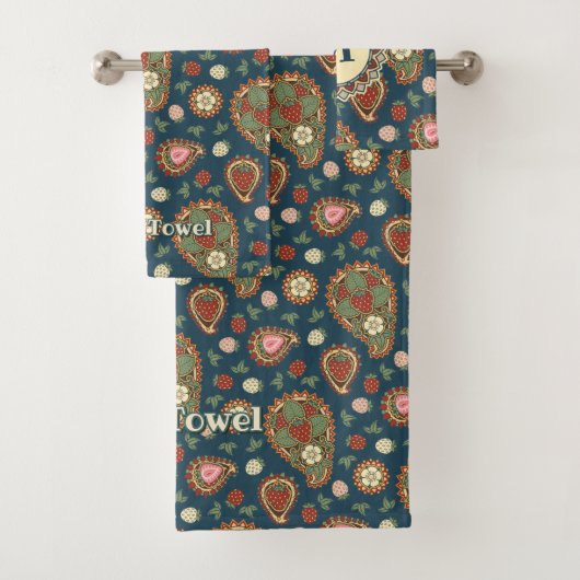 Strawberry Paisley Pattern Bath Towel Set Bad Handdoek (Insitu)