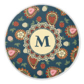Strawberry Paisley Pattern Ceramic Knob. Keramische Knop (Voorkant)