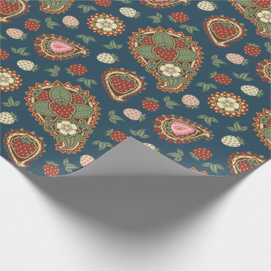 Strawberry Paisley Pattern Wrapping Paper Cadeaupapier (Hoek)