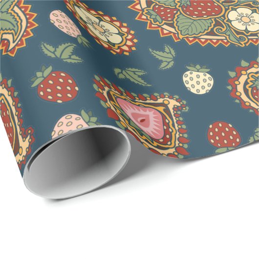 Strawberry Paisley Pattern Wrapping Paper Cadeaupapier (Rol Hoek)