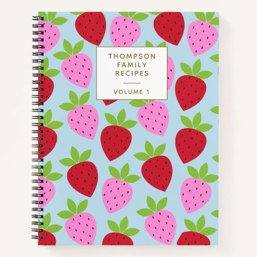 Strawberry Pattern Blue Pink Personalized Recipes Notitieboek (Voorkant)