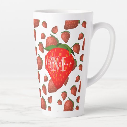 Strawberry Pattern Monogram Initiaal Naam Latte Mo Mok (Rechts)