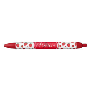 Strawberry Pattern Red White Name Initiaal Zwarte Inkt Pen