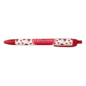 Strawberry Pattern Red White Name Initiaal Zwarte Inkt Pen (Bodem)
