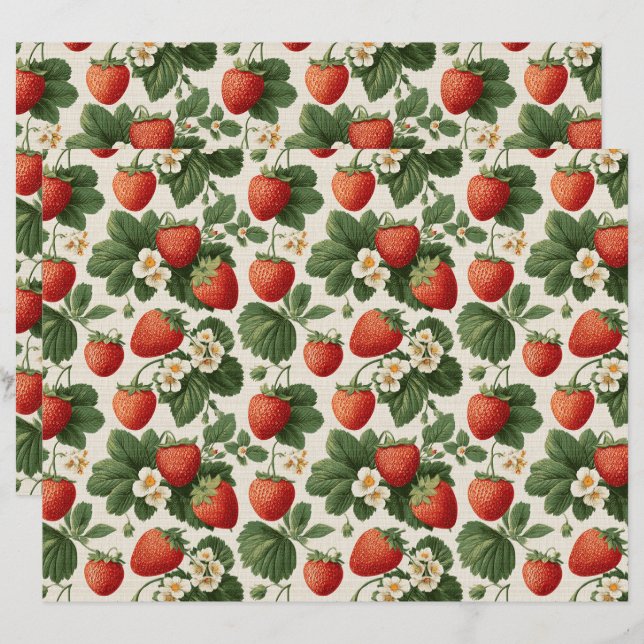  Strawberry Pattern Scrapbook Papier (Voorkant / Achterkant)