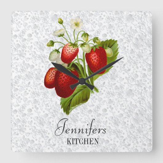 Strawberry Personalized Kitchen Wall Clock Vierkante Klok (Voorkant)