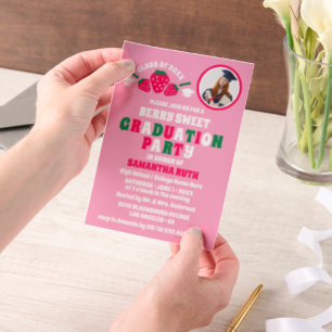 Strawberry Photo Graduation Party Vellum Uitnodigingen