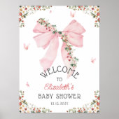 Strawberry Pink Bow Baby shower Welkom Poster (Voorkant)