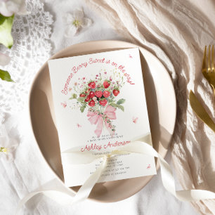 Strawberry Pink Bow Floral Baby shower Kaart