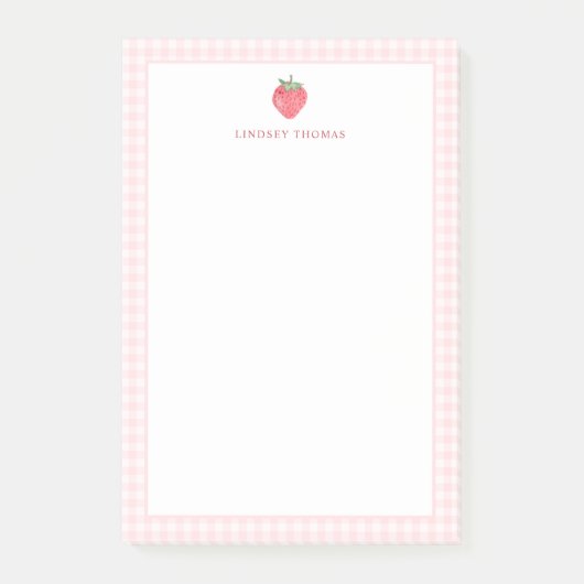 Strawberry Pink Gingham Border Personalized Post-it® Notes (Voorkant)