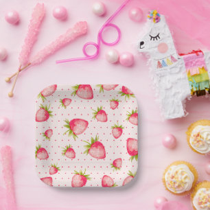 Strawberry Pink Green Party Papieren Bordje