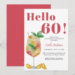 Strawberry Red Cocktail Drink 60ste verjaardag Kaart