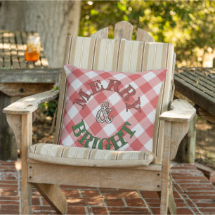 Strawberry Red Country Cottage Gingham Stripes Buitenkussen